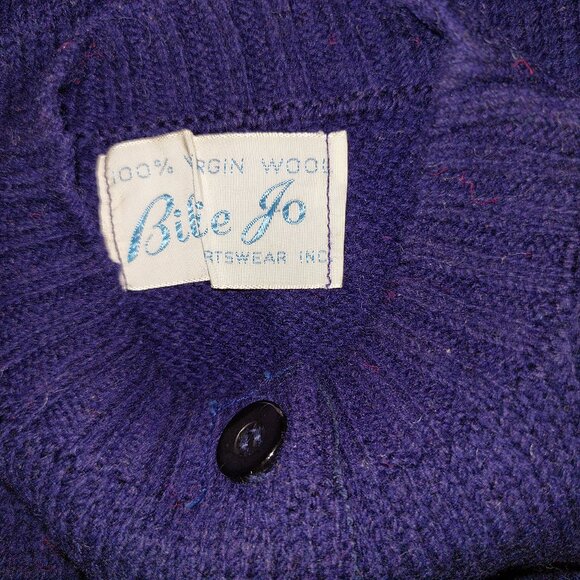 Billie Jo Vintage 1940s-1950s Navy Blue 100% Wool Long Sleeve Cardigan Sweater - Picture 7 of 9